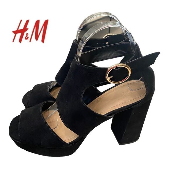 H&M Women's Black Platform Block Heel Sandals 7 - Picture 1 of 6